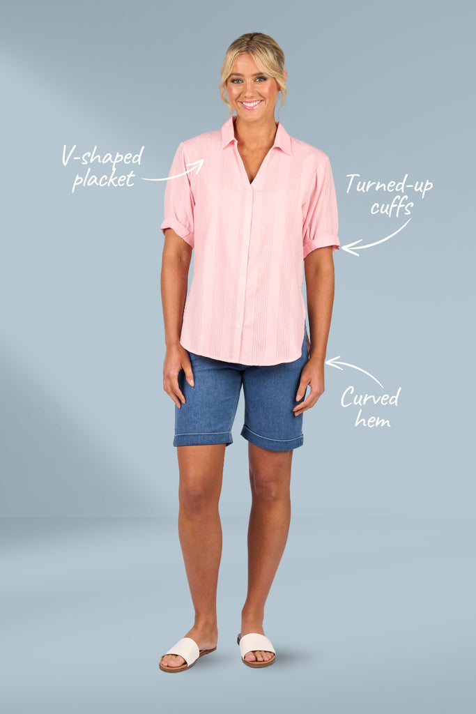 PRE-ORDER Vassalli Drop Shoulder Shirt Pink Stripe From BoxHill