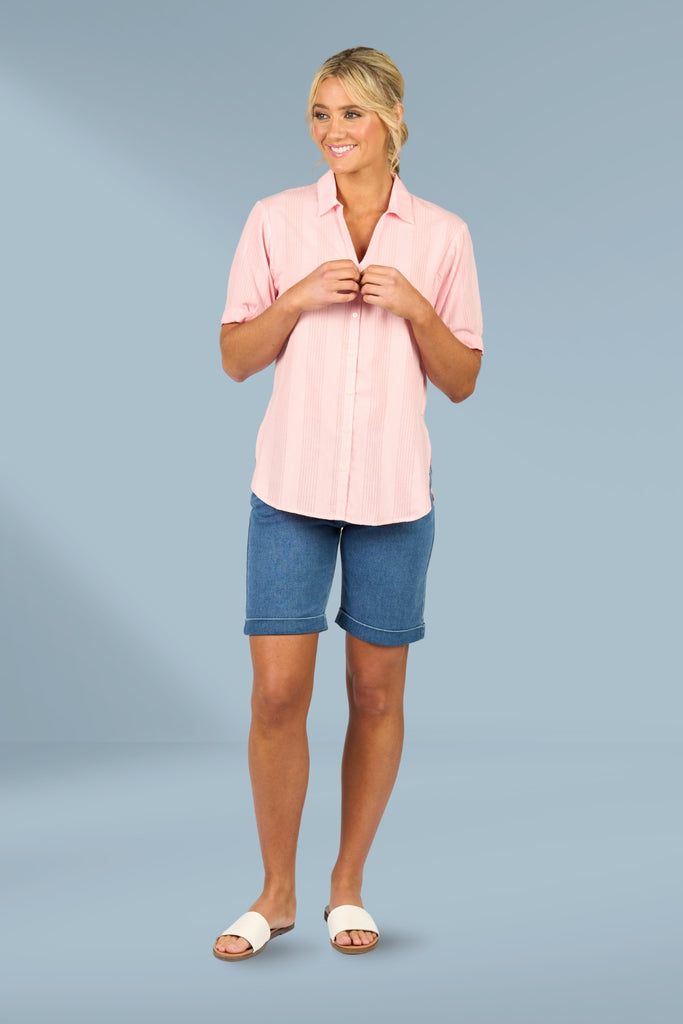 PRE-ORDER Vassalli Drop Shoulder Shirt Pink Stripe From BoxHill
