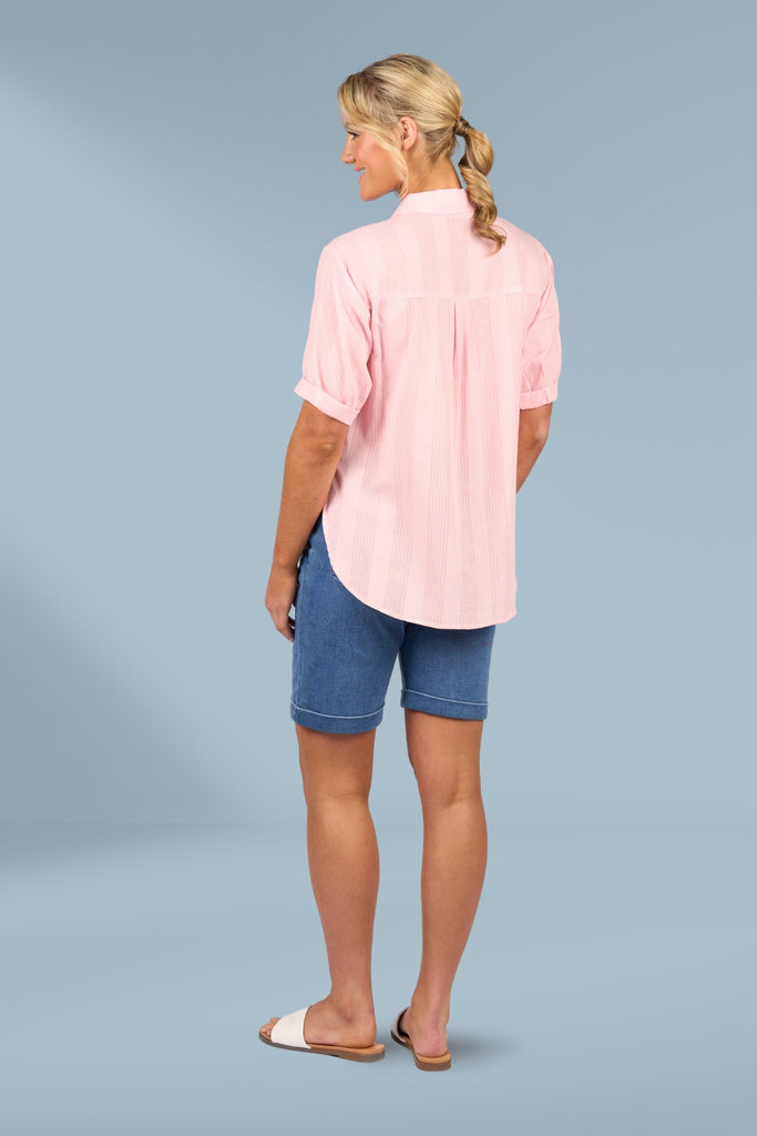 PRE-ORDER Vassalli Drop Shoulder Shirt Pink Stripe From BoxHill