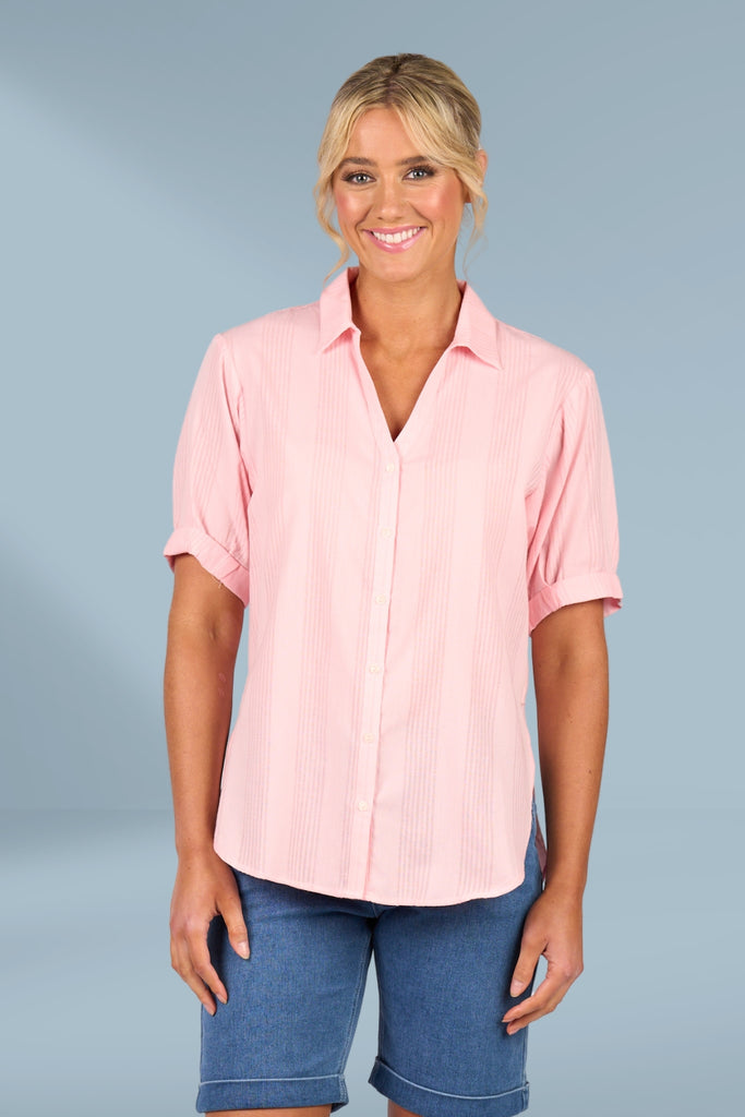 PRE-ORDER Vassalli Drop Shoulder Shirt Pink Stripe From BoxHill