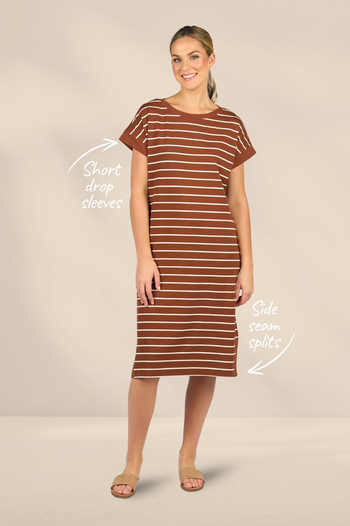 Vassalli Drop Sleeve T-shirt Dress Pecan Stripe From BoxHill
