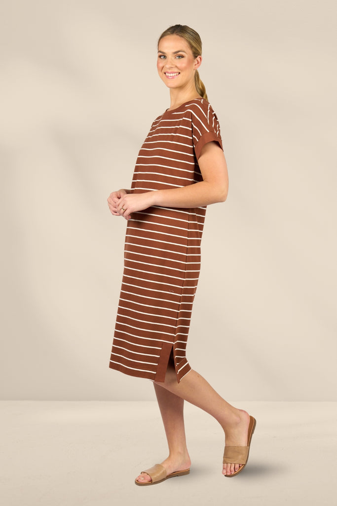 Vassalli Drop Sleeve T-shirt Dress Pecan Stripe From BoxHill