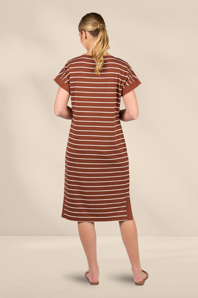 Vassalli Drop Sleeve T-shirt Dress Pecan Stripe From BoxHill