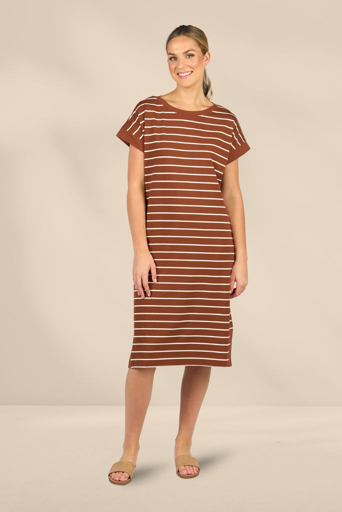 Vassalli Drop Sleeve T-shirt Dress Pecan Stripe From BoxHill