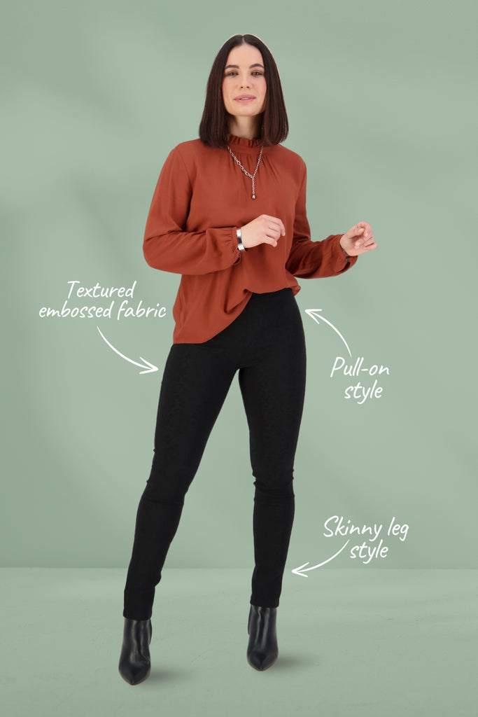 Vassalli Embossed Pull On Leggings Black From BoxHill