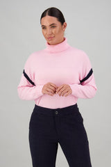 Vassalli High Neck Sweater with Contrast Trim Pink Ink From BoxHill