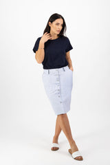 Vassalli Knee Length Skirt with Contrast Buttons and Trim Stripe From BoxHill