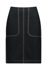 Vassalli Knee Length Skirt with Front Patch Pockets and Contrast Stitch Black From BoxHill