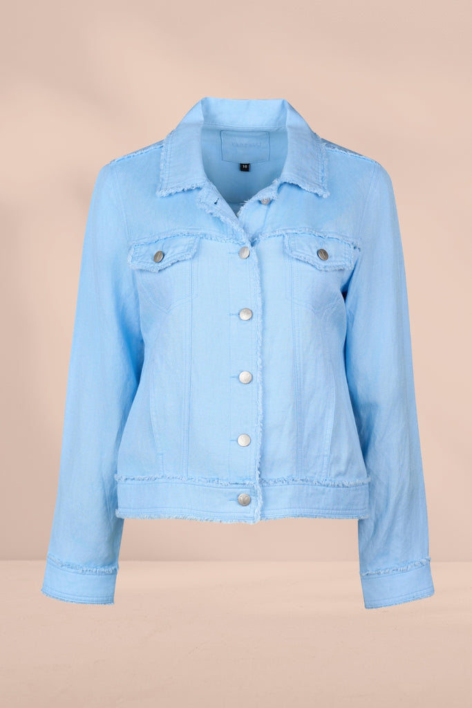Vassalli Linen Jacket with Frayed Seams Sky Blue From BoxHill