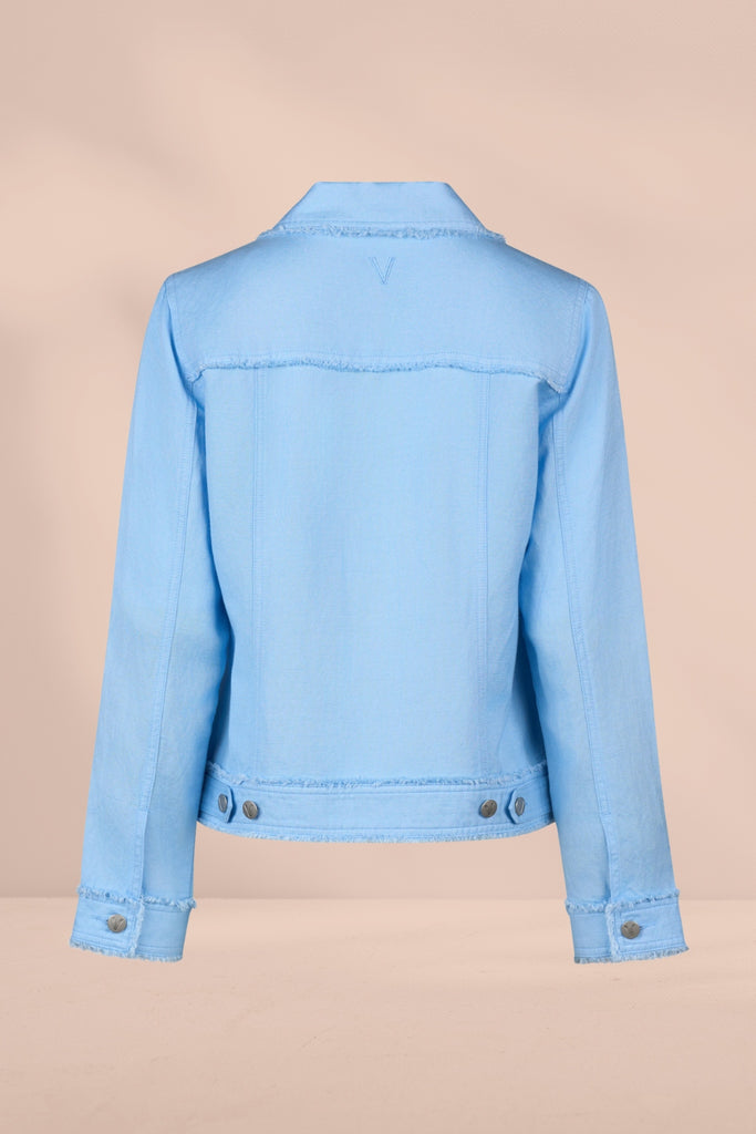Vassalli Linen Jacket with Frayed Seams Sky Blue From BoxHill
