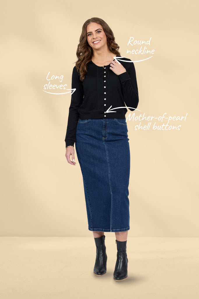 Vassalli Merino Cropped Cardi Black From BoxHill