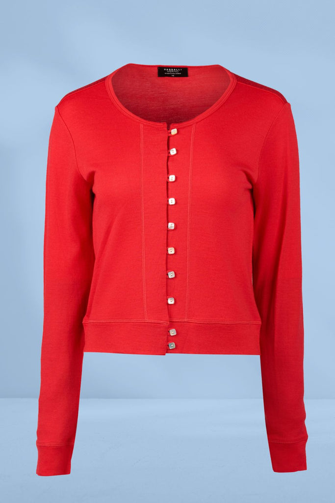 Vassalli Merino Cropped Cardi Scarlet From BoxHill