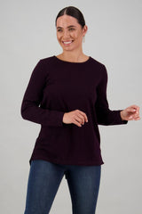 Vassalli Merino Long Sleeve Top With Back Button Mulberry From BoxHill