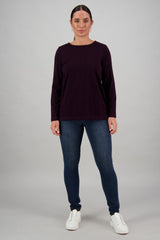 Vassalli Merino Long Sleeve Top With Back Button Mulberry From BoxHill