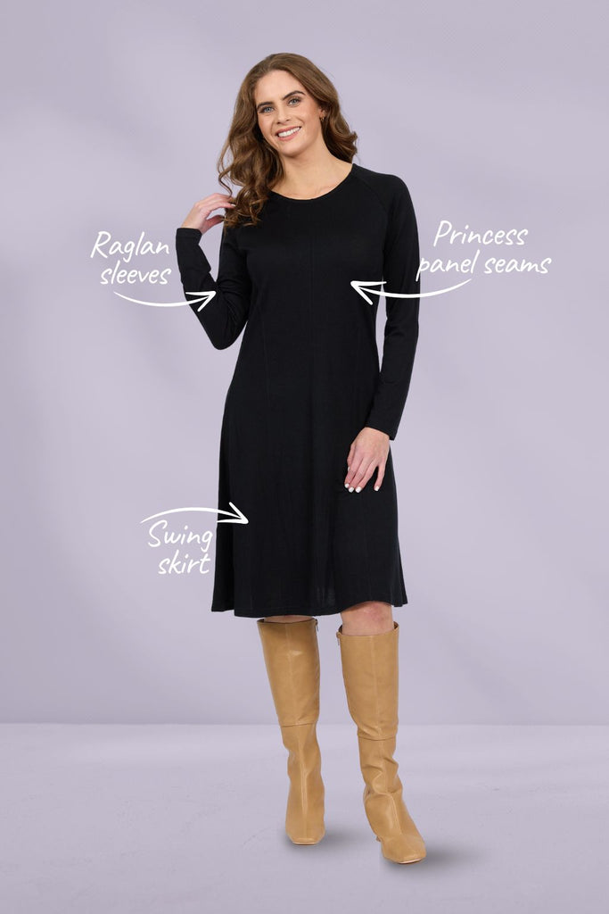Vassalli Merino Long Sleeve Swing Dress Black From BoxHill