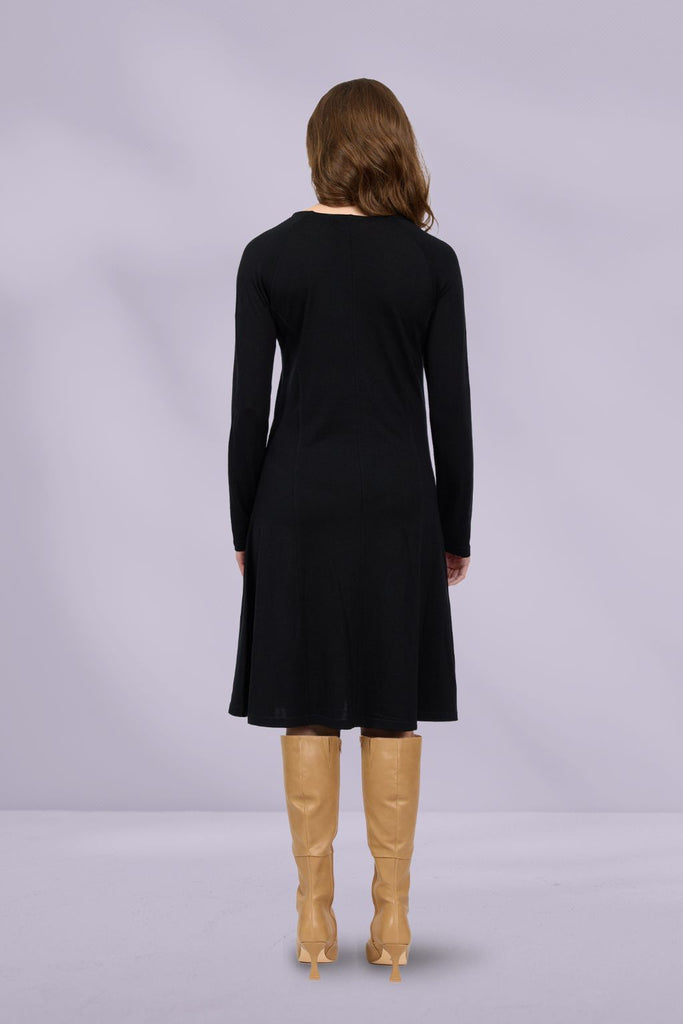 Vassalli Merino Long Sleeve Swing Dress Black From BoxHill