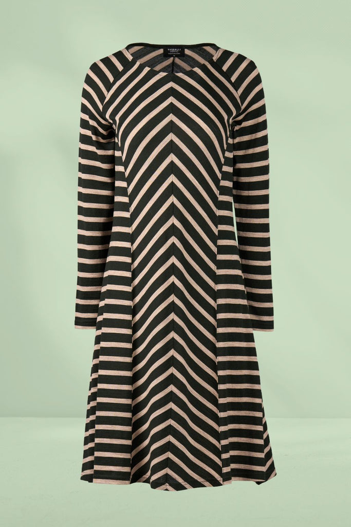 Vassalli Merino Long Sleeve Swing Dress Forest Twig Stripe From BoxHill