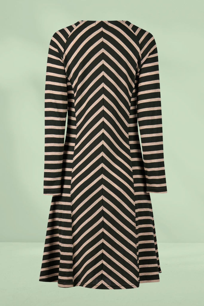 Vassalli Merino Long Sleeve Swing Dress Forest Twig Stripe From BoxHill