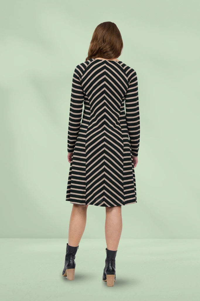 Vassalli Merino Long Sleeve Swing Dress Forest Twig Stripe From BoxHill
