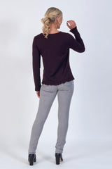 Vassalli Merino Top with Frill Neck Hem and Cuffs Mulberry From BoxHill