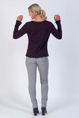 Vassalli Merino Top with Frill Neck Hem and Cuffs Mulberry From BoxHill