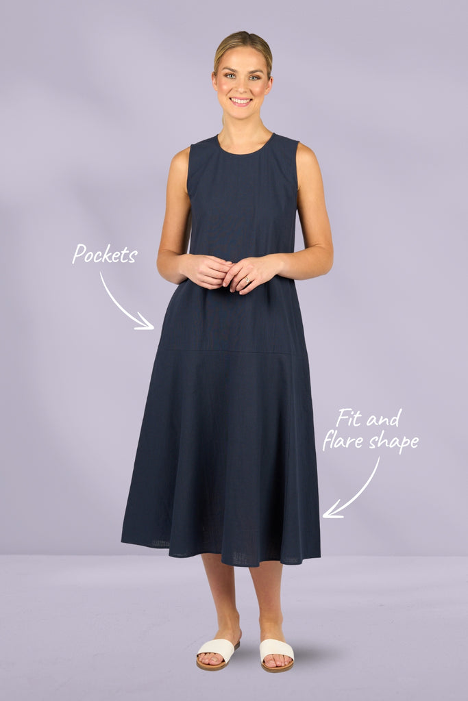 Vassalli Plain Long Sleeveless Dress Ink From BoxHill