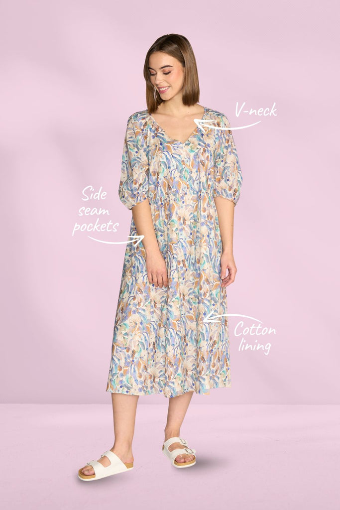 Vassalli Pleat Sleeve V Neck Dress Amalfi From BoxHill