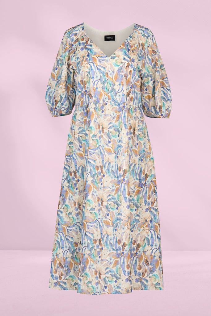 Vassalli Pleat Sleeve V Neck Dress Amalfi From BoxHill