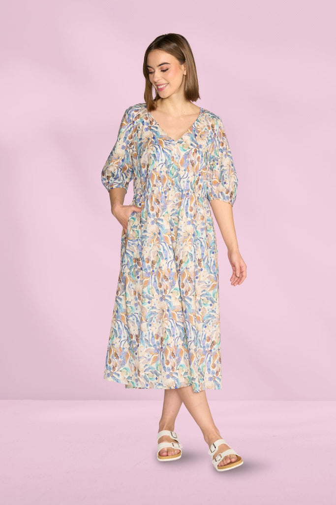 Vassalli Pleat Sleeve V Neck Dress Amalfi From BoxHill