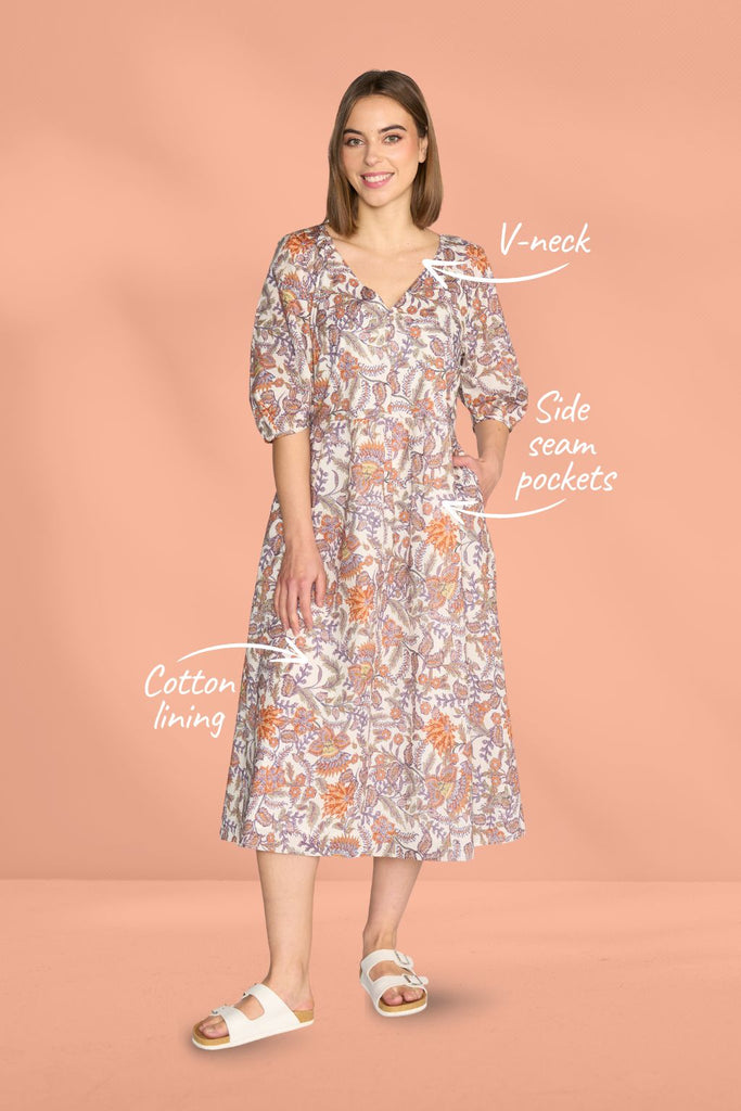 Vassalli Pleat Sleeve V Neck Dress Tuscany From BoxHill