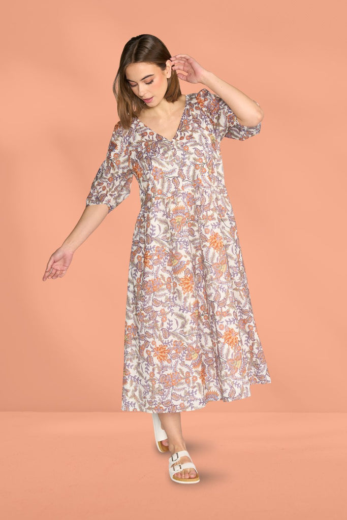 Vassalli Pleat Sleeve V Neck Dress Tuscany From BoxHill