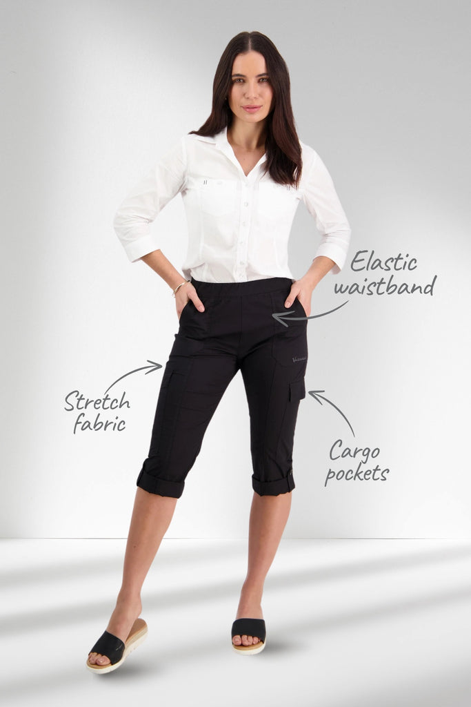Vassalli Poplin Pull On Cargo Pants Black From BoxHill