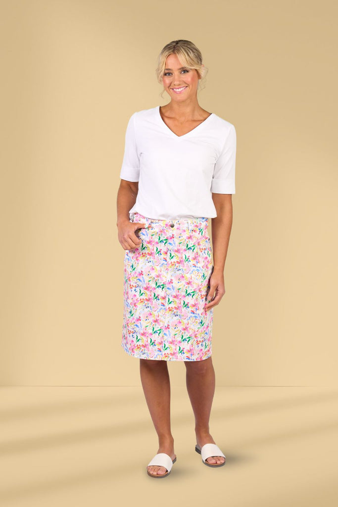 Vassalli Printed Denim Skirt Porto From BoxHill