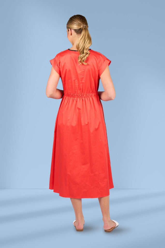 Vassalli Shirred Waist Dress Aperol and Ink From BoxHill
