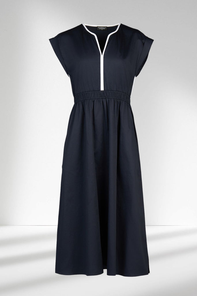 Vassalli Shirred Waist Dress Ink and White From BoxHill