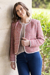Vassalli Short Collarless Lined Jacket with Trim Detail Pomegranate From BoxHill