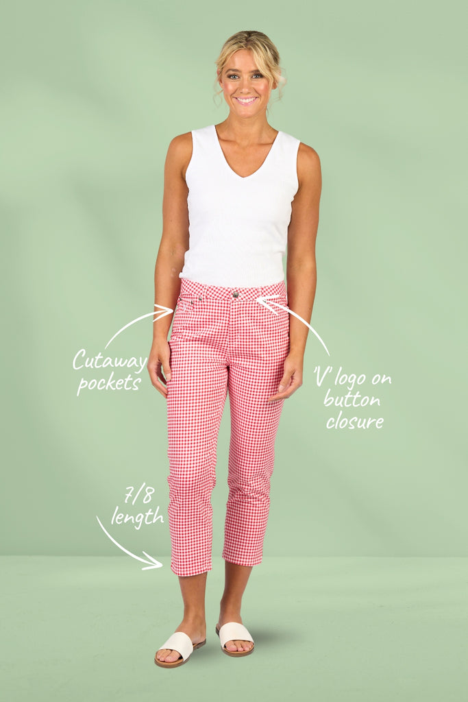 Vassalli Skinny Leg 7/8 Zip Pants Red Gingham From BoxHill