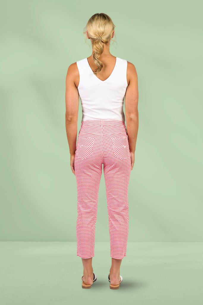 Vassalli Skinny Leg 7/8 Zip Pants Red Gingham From BoxHill