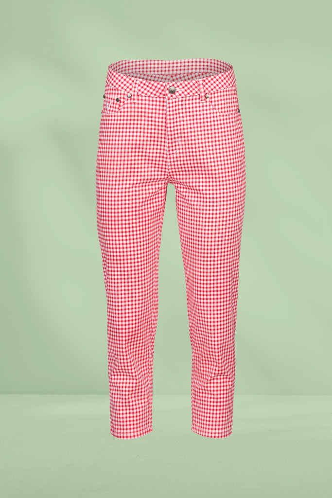Vassalli Skinny Leg 7/8 Zip Pants Red Gingham From BoxHill