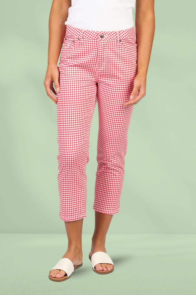 Vassalli Skinny Leg 7/8 Zip Pants Red Gingham From BoxHill