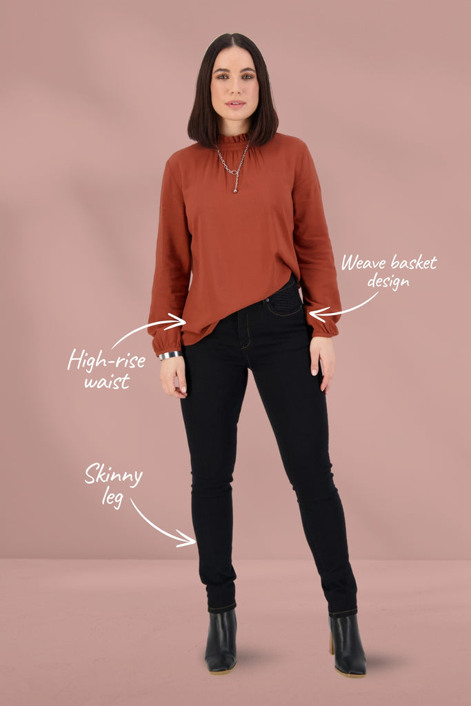 Vassalli Skinny Leg Basket Weave Jeans Black From BoxHill