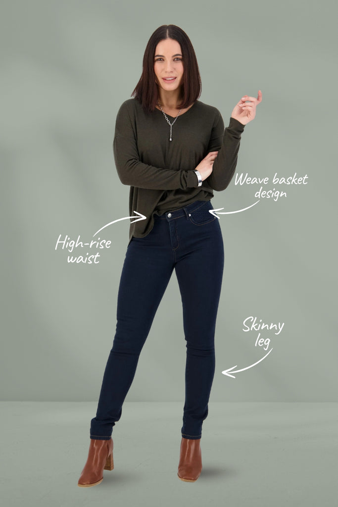 Vassalli Skinny Leg Basket Weave Jeans Indigo From BoxHill