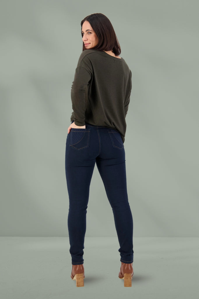 Vassalli Skinny Leg Basket Weave Jeans Indigo From BoxHill