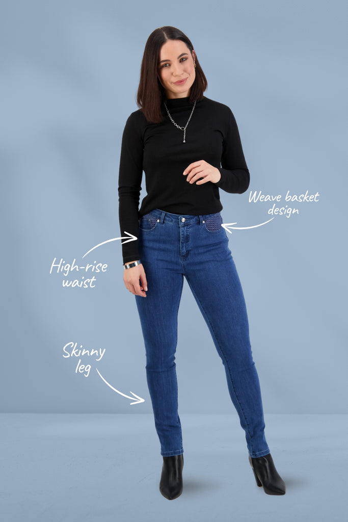 Vassalli Skinny Leg Basket Weave Jeans New Blue From BoxHill