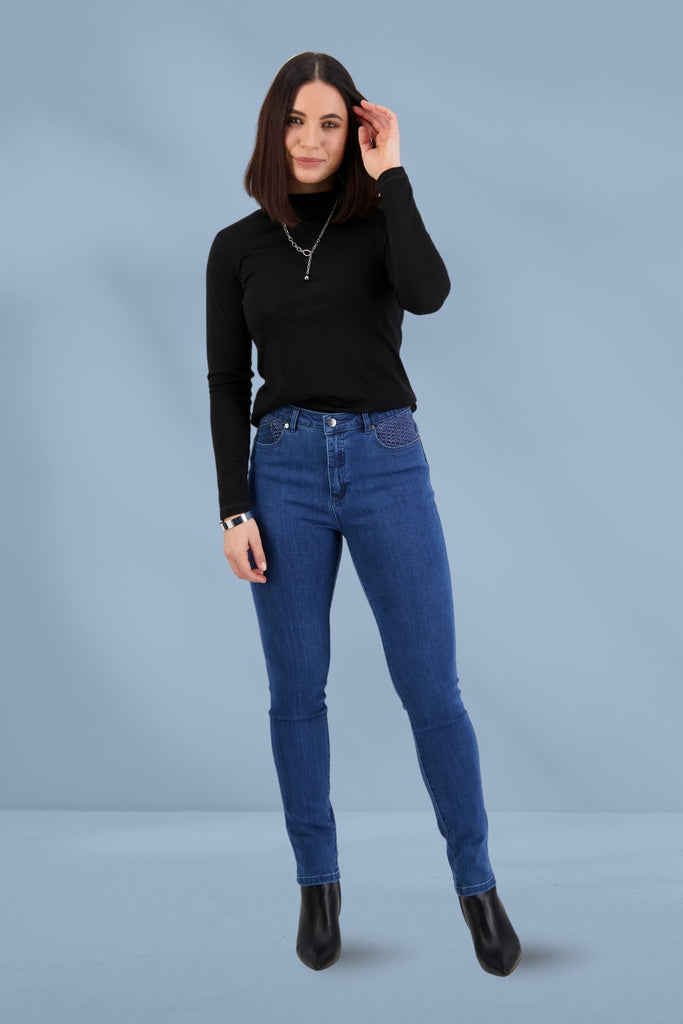 Vassalli Skinny Leg Basket Weave Jeans New Blue From BoxHill