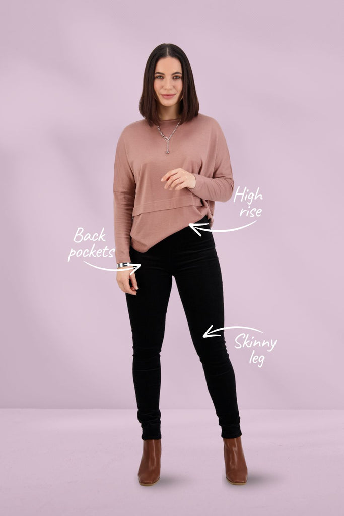 Vassalli Skinny Leg Cord Pull On Pants Black From BoxHill