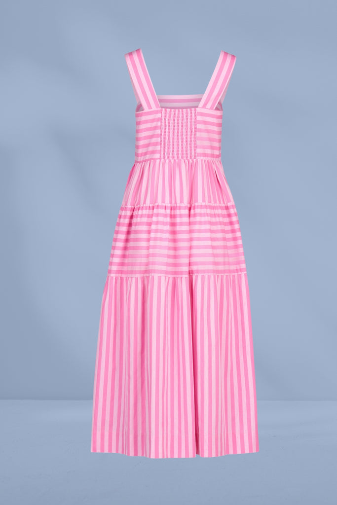 PRE-ORDER Vassalli Sleeveless Tiered Dress Pink Stripe From BoxHill