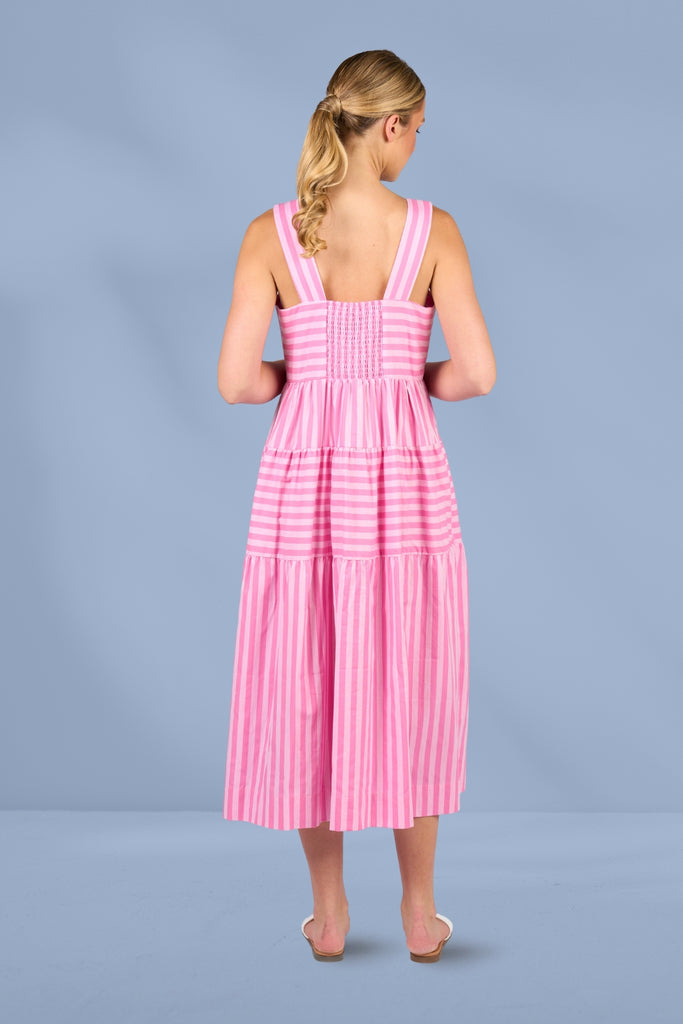 PRE-ORDER Vassalli Sleeveless Tiered Dress Pink Stripe From BoxHill