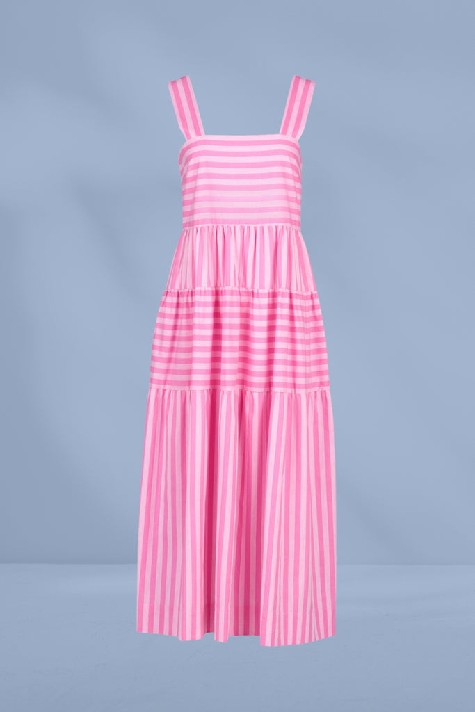 PRE-ORDER Vassalli Sleeveless Tiered Dress Pink Stripe From BoxHill