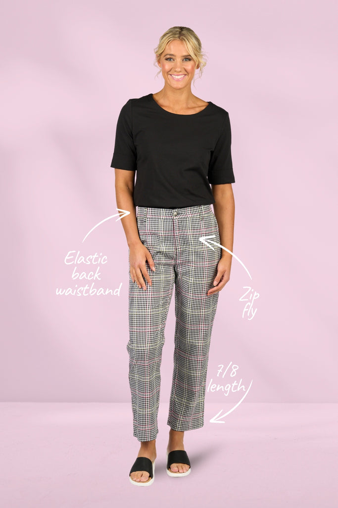 Vassalli Slim Leg 7/8 Zip Pants Multi Check From BoxHill